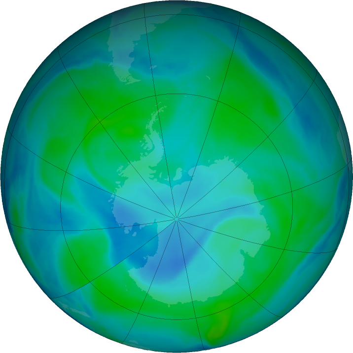 Antarctic ozone map for 06 January 2023